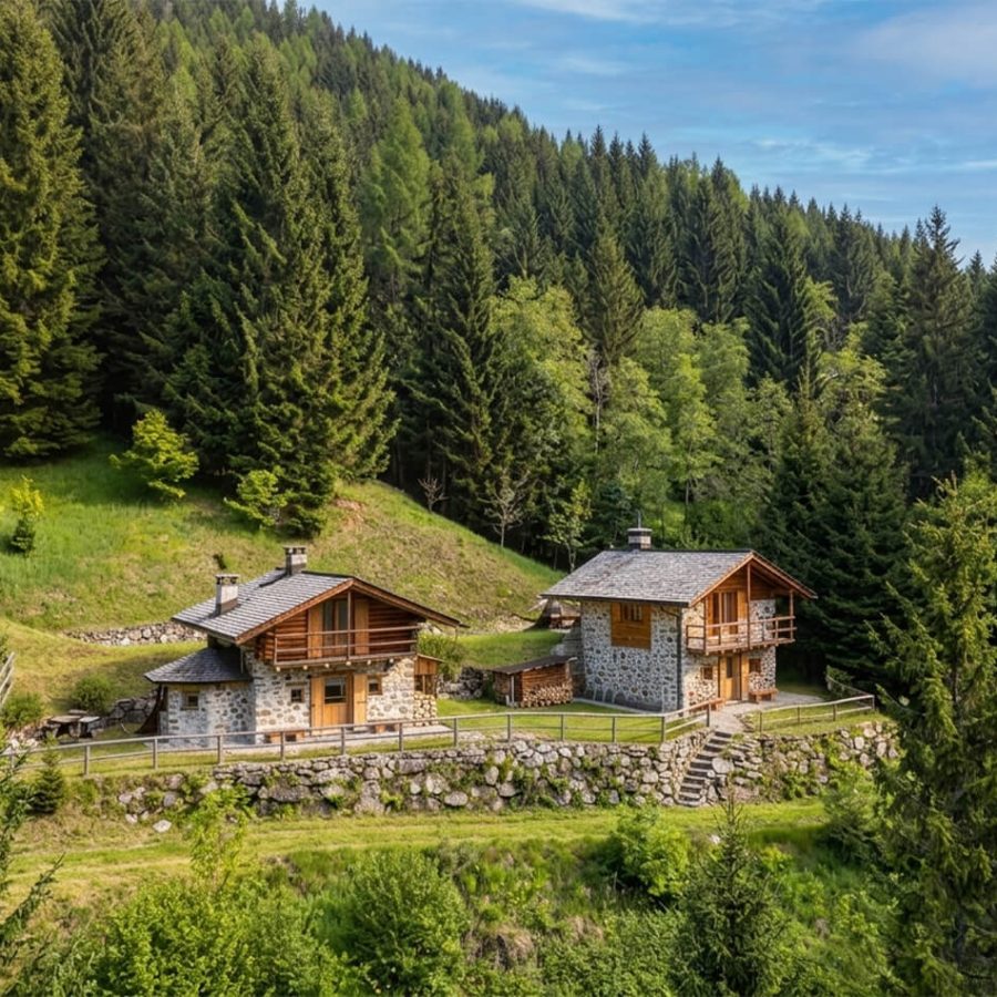 Baita ristrutturata immerse nella natura del Trentino.